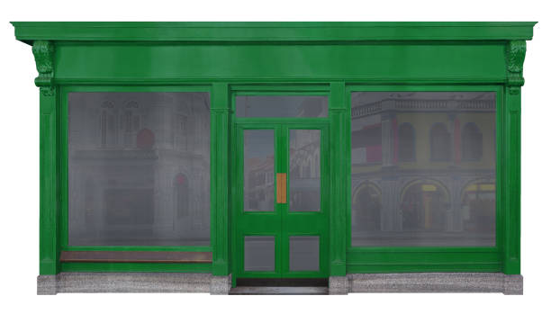 istock Shop facade with green wooden front cut-out on white background 1018314442