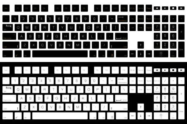 Vector illustration of Computer Keyboard Vector Isolated. Black and White Version. Top View