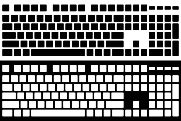 Vector illustration of Silhouette Computer Keyboard Vector Isolated. Black and White Version. Top View