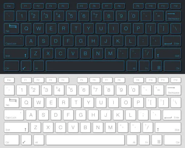 Vector illustration of Computer Keyboard Vector Isolated. Gray and White Version. Top View