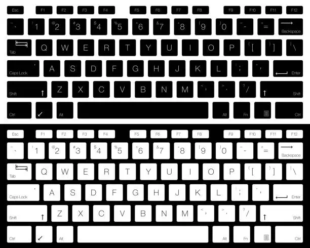 Vector illustration of Computer Keyboard Vector Isolated. Black and White Version. Top View
