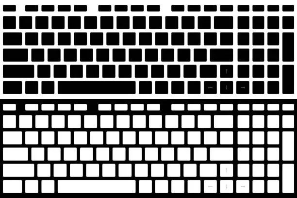 Vector illustration of Silhouette Computer Keyboard Vector Isolated. Black and White Version. Top View