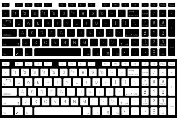 Vector illustration of Computer Keyboard Vector Isolated. Black and White Version. Top View