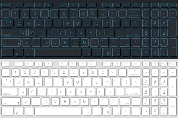 Vector illustration of Computer Keyboard Vector Isolated. Gray and White Version. Top View