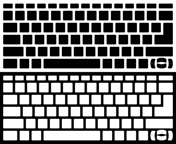 Vector illustration of Silhouette Computer Keyboard Vector Isolated. Black and White Version. Top View