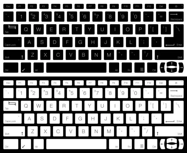 Vector illustration of Computer Keyboard Vector Isolated. Black and White Version. Top View