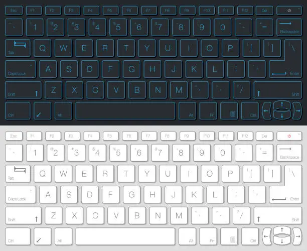 Vector illustration of Computer Keyboard Vector Isolated. Gray and White Version. Top View