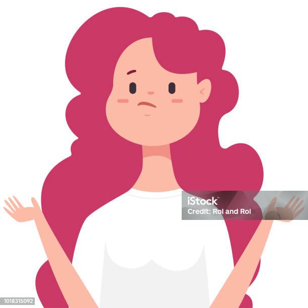 Puzzled And Confused Woman Character Vector Cartoon Illustration Of A Indifferent Female Isolated On White Background Stock Illustration - Download Image Now