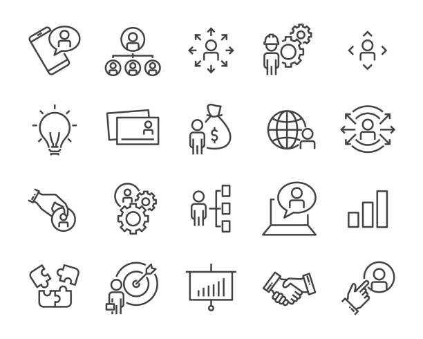 ilustrações de stock, clip art, desenhos animados e ícones de set of work icons, such as working, career, job, search, person, recruitment and more - employ