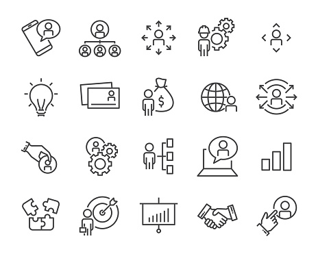 set of work icons, such as working, career, job, search, person, recruitment and more