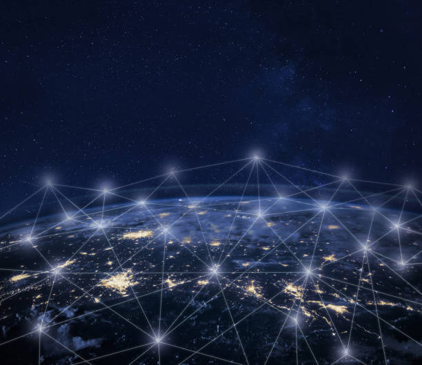 istock Network communication around Earth seen from space, global worldwide connection concept 1018331120