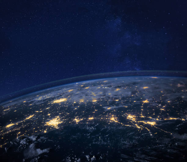 planet Earth beautiful night background with lights and stars, close up, original image furnished by NASA - https://images-assets.nasa.gov/image/iss040e090540/iss040e090540%7eorig.jpg