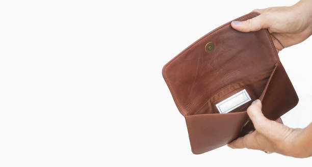 istock Open wallet with no money, studio shot with copy space, brown leather simple pouch 1018336372