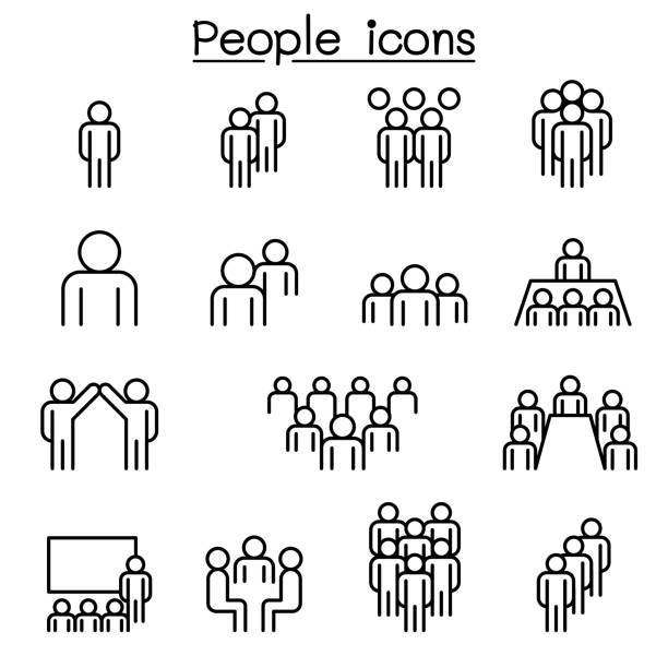People icon set in thin line style People icon set in thin line style crowd of people icons stock illustrations