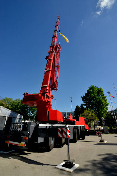 istock Telescopic mobile crane on the truck platform 1018351604
