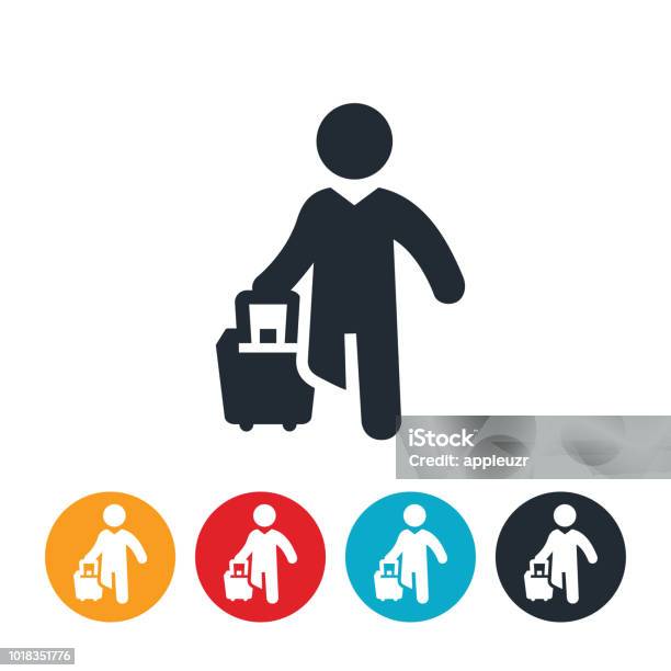 Business Person Pulling Luggage Icon Stock Illustration - Download Image Now - Business, On The Move, Pulling