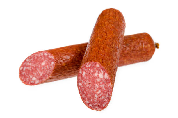 istock smoked salami sausage piece isolated on white background 1018358952