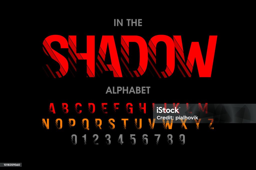 Modern font with shadow effect Modern font with shadow effect, alphabet letters and numbers, vector illustration Typescript stock vector