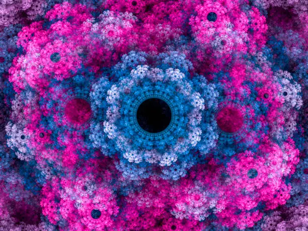 Photo of High resolution multi-colored fractal background, which patterns remind of a flower bouquet.