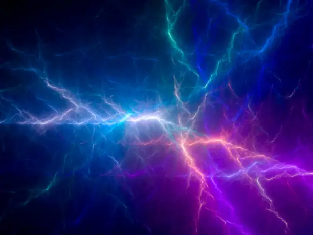 Photo of High resolution multicolored background fractal, which reminds of lightning in the sky during a storm.