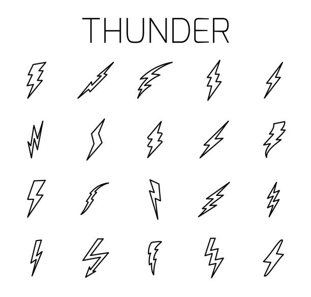ilustrações de stock, clip art, desenhos animados e ícones de thunder related vector icon set. - strike