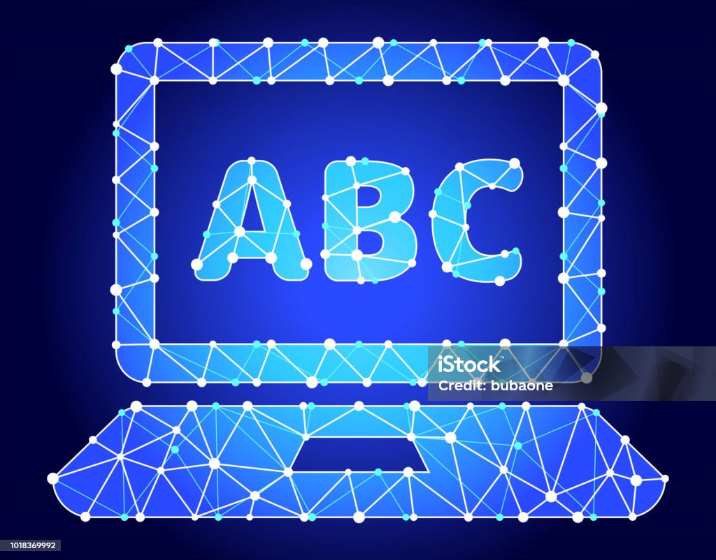 Computer With Abc Screen Abc On Laptop Screen Blue Triangle Node Vector Pattern Stock ...