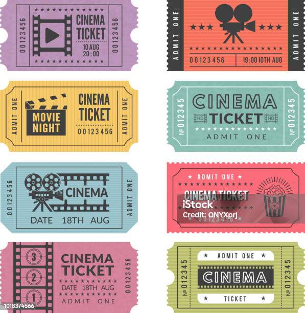 Template Of Cinema Tickets Vector Designs Of Various Cinema Tickets With Illustrations Of Video Cameras And Other Tools Stock Illustration - Download Image Now