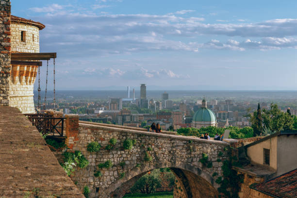 panoramic view of the city of brescia from the castle (italy) - brescia imagens e fotografias de stock