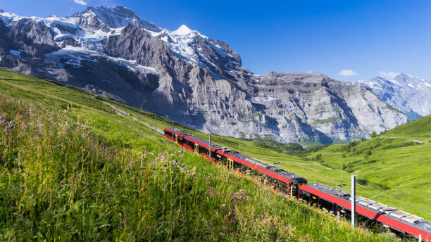 swiss trains through the alps - jungfraujoch imagens e fotografias de stock