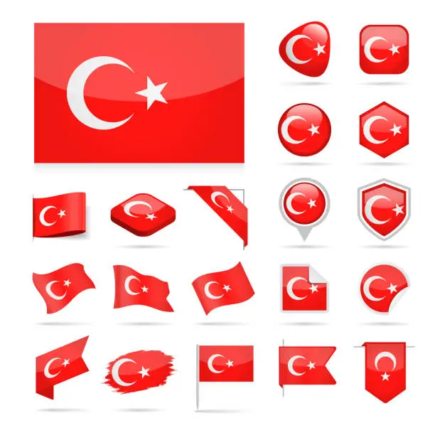 Vector illustration of Turkey - Flag Icon Glossy Vector Set