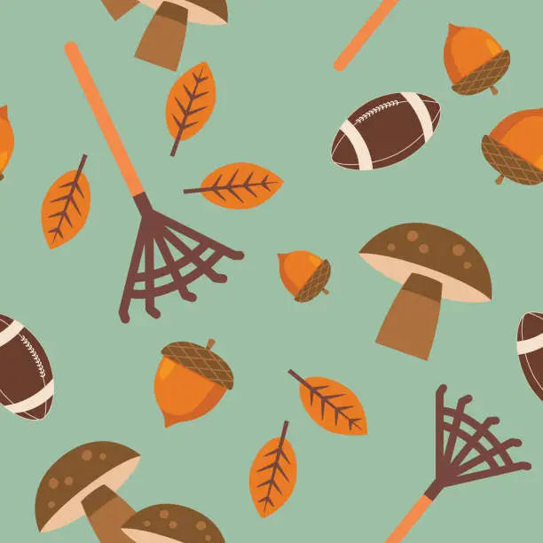 Vector illustration of Flat Design Autumn Seamless Pattern