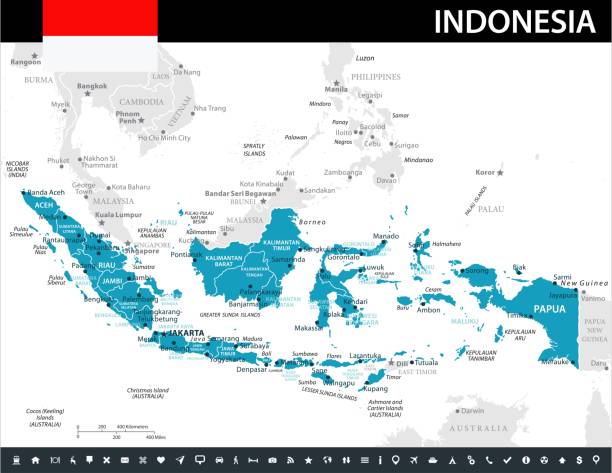 10 - Indonesia - Murena 10 Map of Indonesia - Vector illustration indonesia stock illustrations