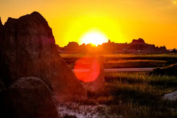 Sunset in South Dakota badlands