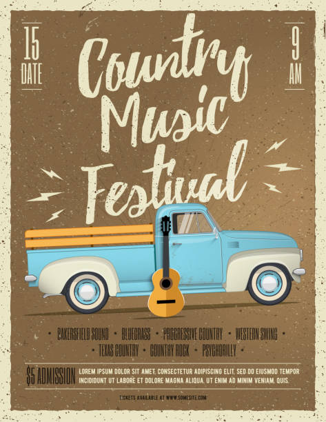 illustrations, cliparts, dessins animés et icônes de flyer festival de musique country. illustration vectorielle de style vintage. - country music