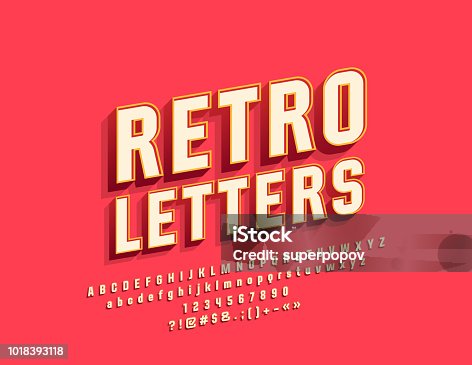 istock Vector Retro Bright Alphabet Letters, Numbers and Symbols 1018393118