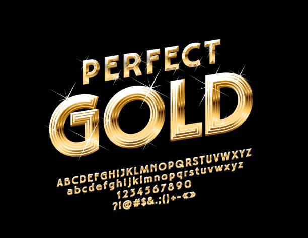 Vector Perfect Gold Alphabet Letters, Numbers and Symbols Chic sparkling Font vintage gold jewelry stock illustrations