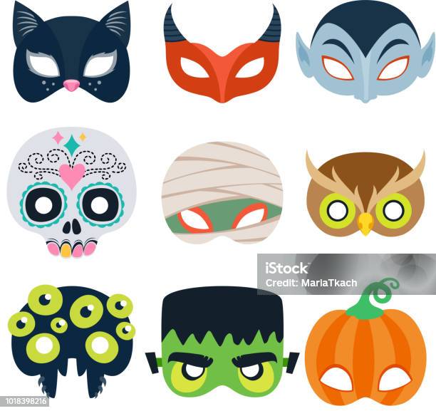 Halloween Party Masks Vector Illustration Stock Illustration - Download Image Now - Halloween, Mask - Disguise, Costume