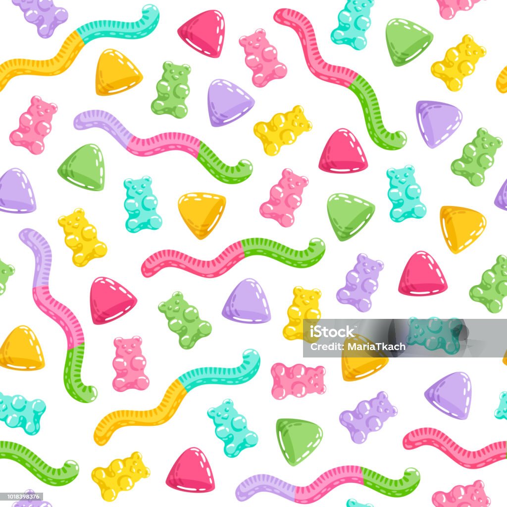 Gummies Pattern Gummy Bears And Jelly Worms Seamless Pattern Stock Illustration ...