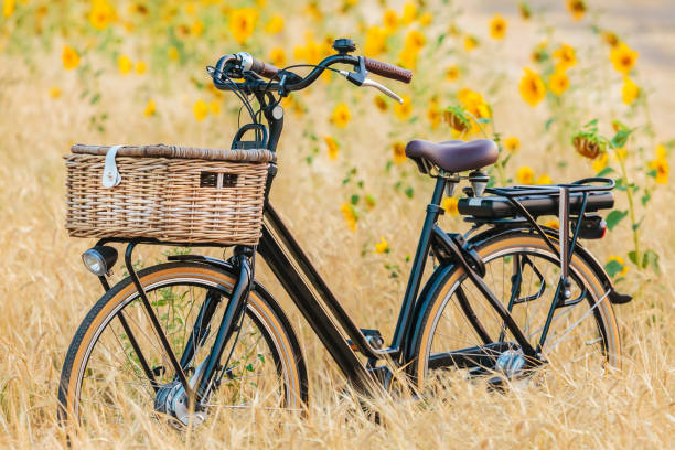 istock Dutch electric black cargo bicycle with basket 1018400964
