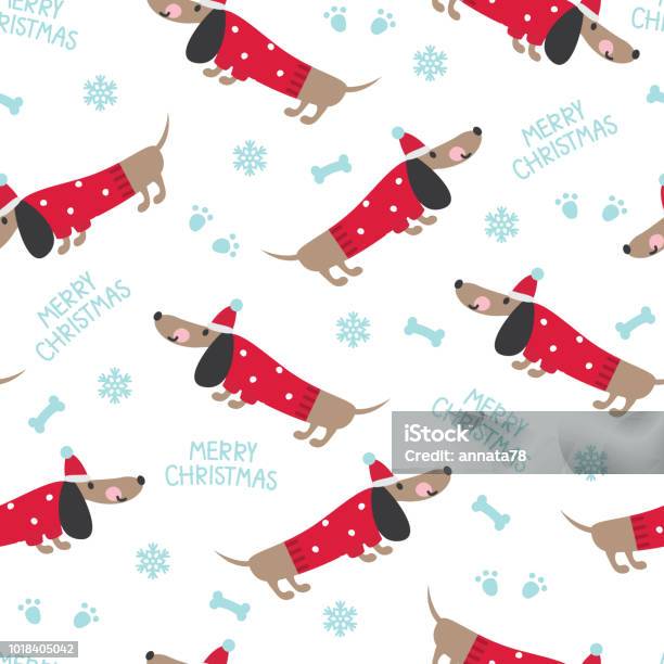 Winter Seamless Pattern With Cute Dogs Stock Illustration - Download Image Now - Cartoon, Dachshund, Dog