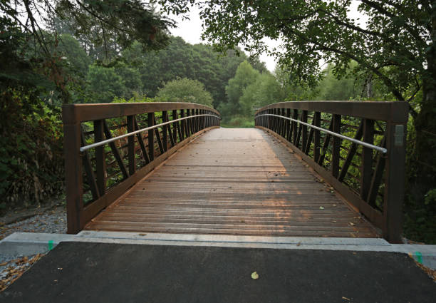 fußgängerbrücke in der parklandschaft - langley stock-fotos und bilder