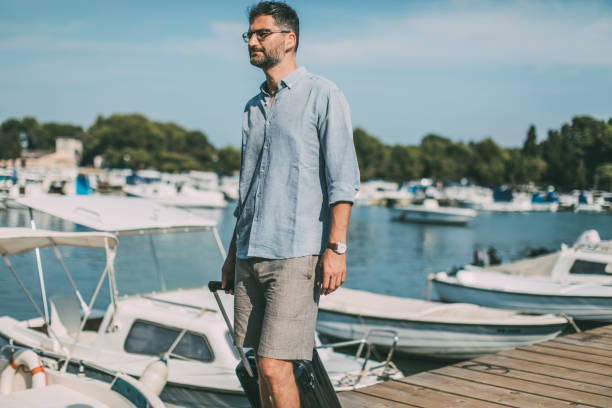 Tourist walking on pier