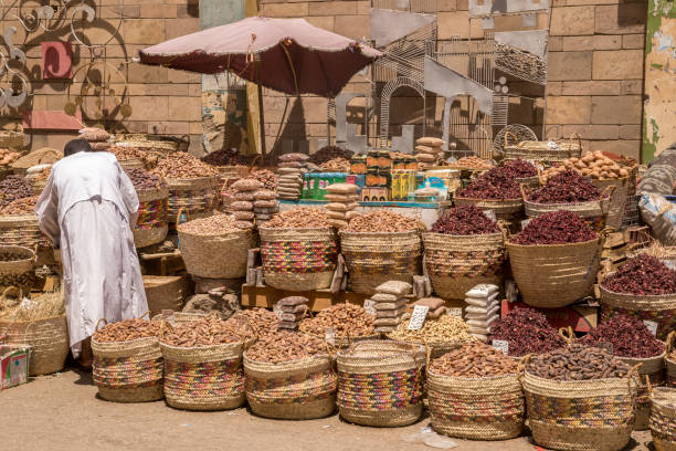 CAIRO, EGYPT - JUNE 9, 2014: Traditional egyptian bazaar with herbs and spices in Aswan, Egypt. spices bazaar