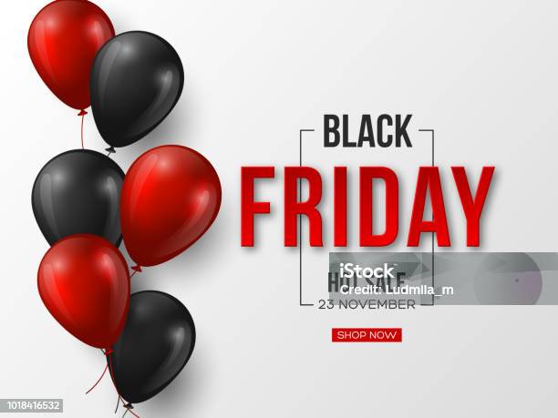 Black Friday Sale Typographic Design 3d Stylized Red Color Letters With Glossy Balloons White Background Vector Illustration Stock Illustration - Download Image Now