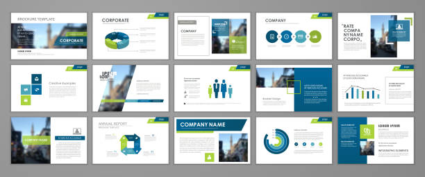 Presentation flyer set Blue abstract presentation slide templates. Infographic elements template  set for web, print, annual report brochure, business flyer leaflet marketing and advertising template. Vector Illustration brochure photos stock illustrations