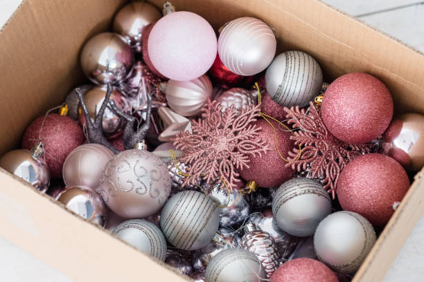 istock assortment christmas decor ball box rose silver 1018424852
