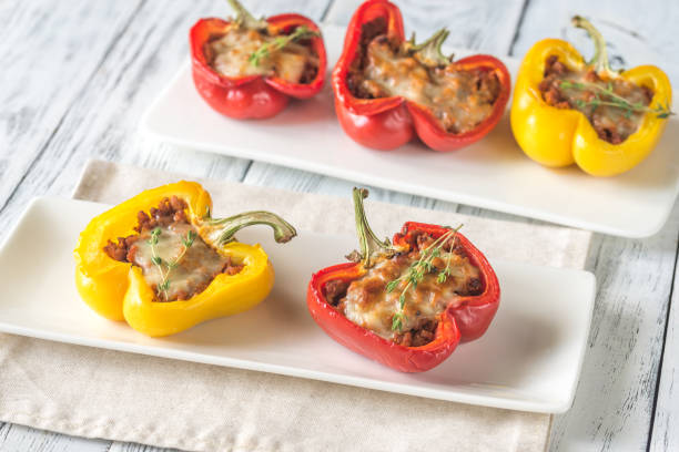 istock Stuffed peppers with meat and mozzarella 1018425008