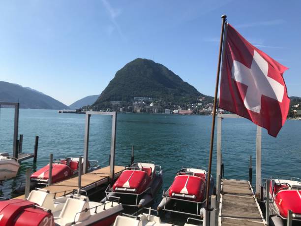 istock Water bikes for rent at Lugano lake 1018432528