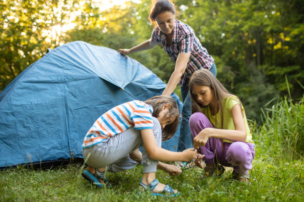 istock Family setting tent on camping 1018435456