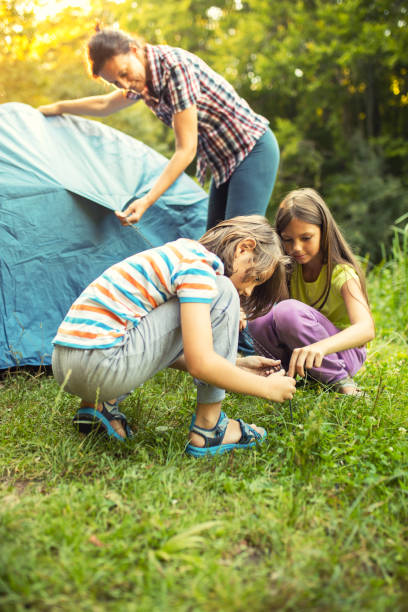 istock Family setting tent on camping 1018435586
